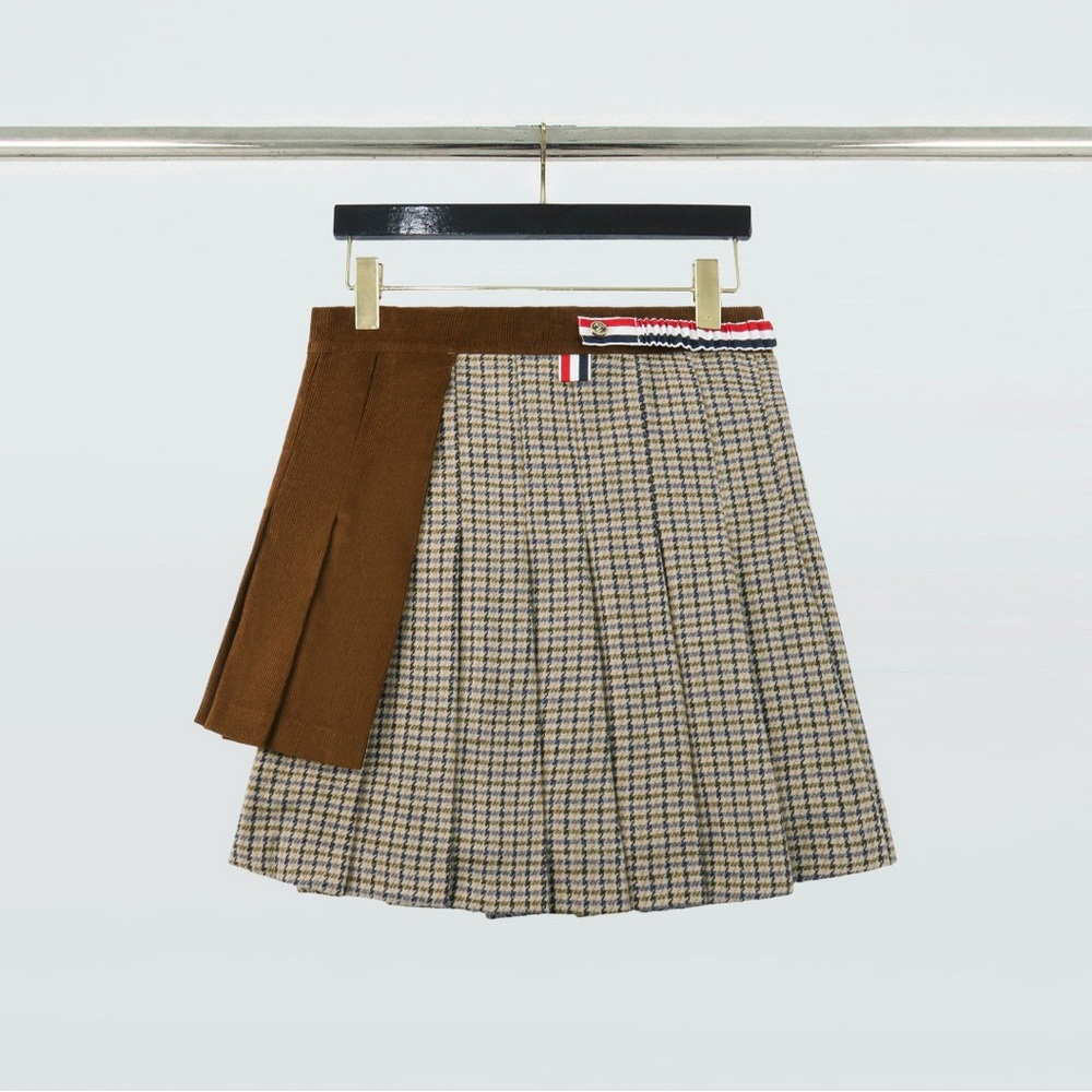 Thom Browne Brown and Plaid Mixed-Pleat Mini Skirt - Picture 2 of 8